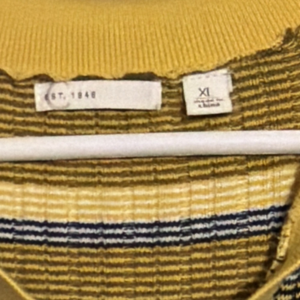 Women's XL Striped Knit Collared Short Sleeve Sweater Dress Yellow Stripes Dress - Picture 6 of 10
